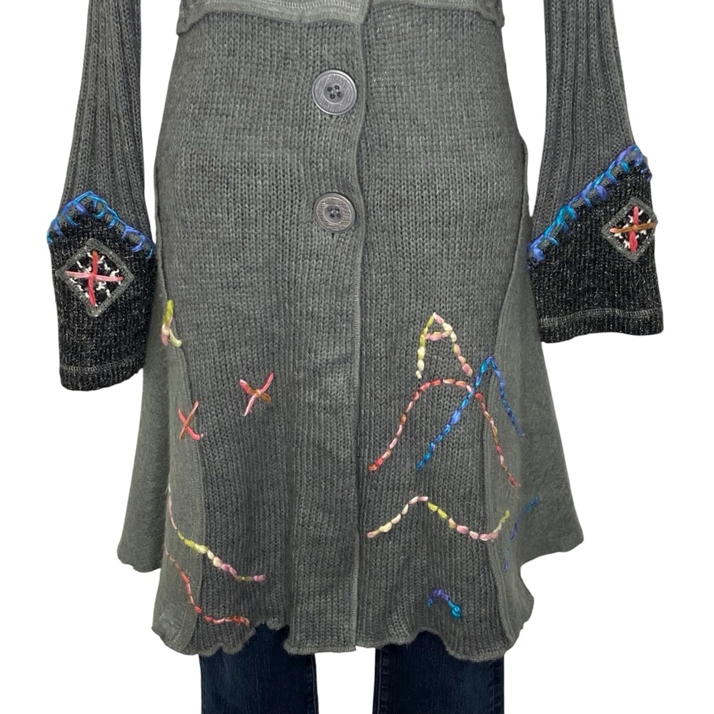 SIONI Long Cardigan Sweater Jacket Buttons Wide Collar Wool Y2K Artsy Medium - Picture 5 of 16